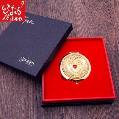 圆形翻盖双面随身化妆镜便携式折叠小镜子精品随身镜金属公主镜