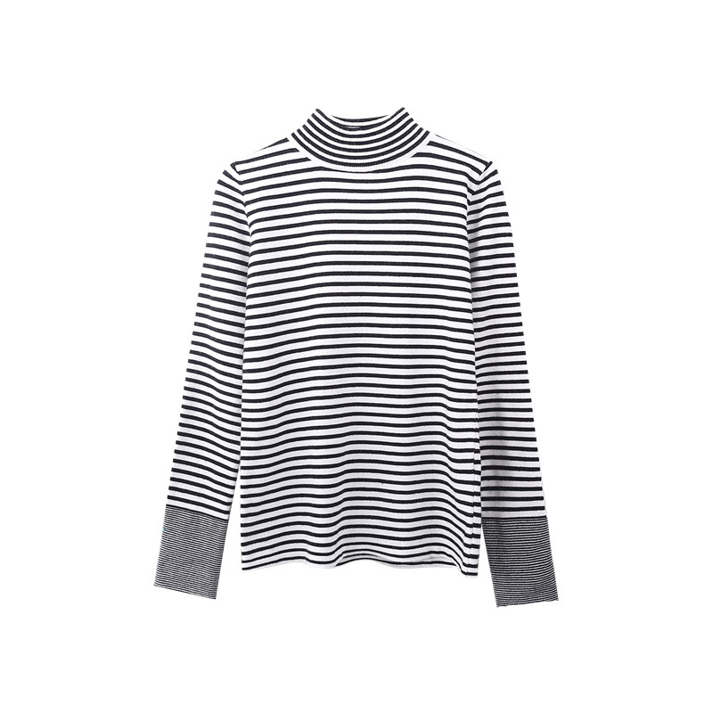 半高领毛衣女2021秋冬新款修身打底衫洋气内搭黑白条纹上衣针织衫