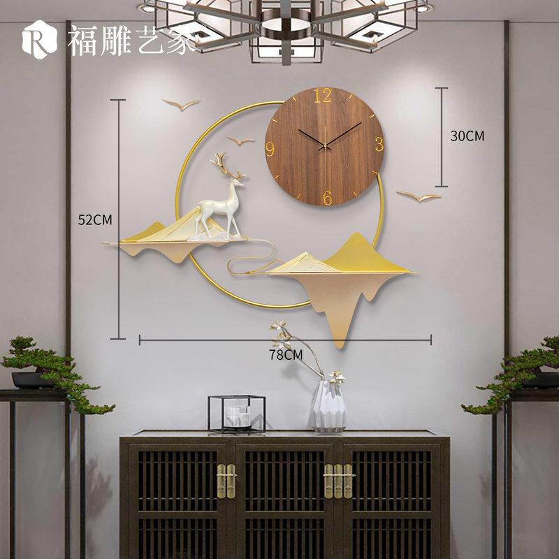 新中式玄关餐厅墙面装饰品3d立体圆形墙饰背景墙壁饰铁艺钟饰挂件