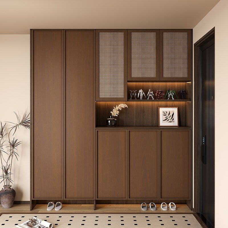 鞋柜全实木家用骨骼线客厅隔断玄关柜一体靠墙入户家用中古风鞋架