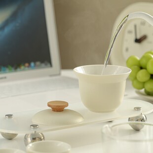 奶油风沐月旅行茶具套装 定制一壶二杯 陶瓷快客杯户外露营便携式