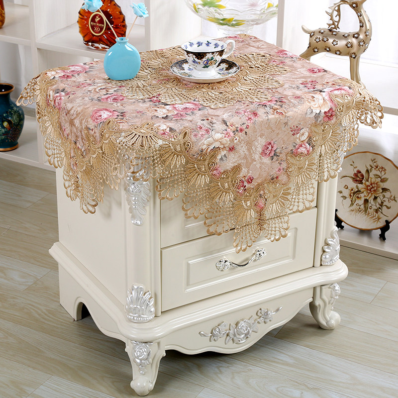 欧式蕾丝床头柜角几盖布打印机防尘罩布艺小方巾方桌布公主风卧室