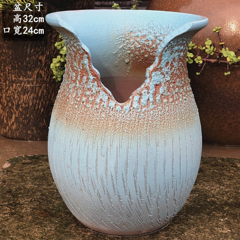 手工陶罐花盆大号切口紫砂土陶盆粗陶绿萝盆大口盆景盆多肉花盆