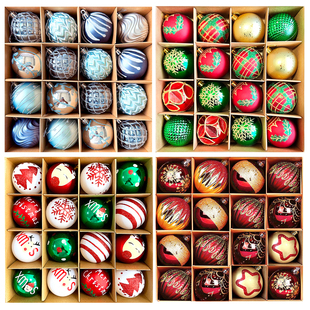 圣诞节装 饰品挂件圣诞球6cm16pcs套盒粉色空心亚克力球植绒氛围