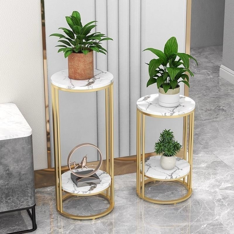 XN北欧轻奢大理石落地式花架子置物架绿萝室内电视柜旁岩板花架