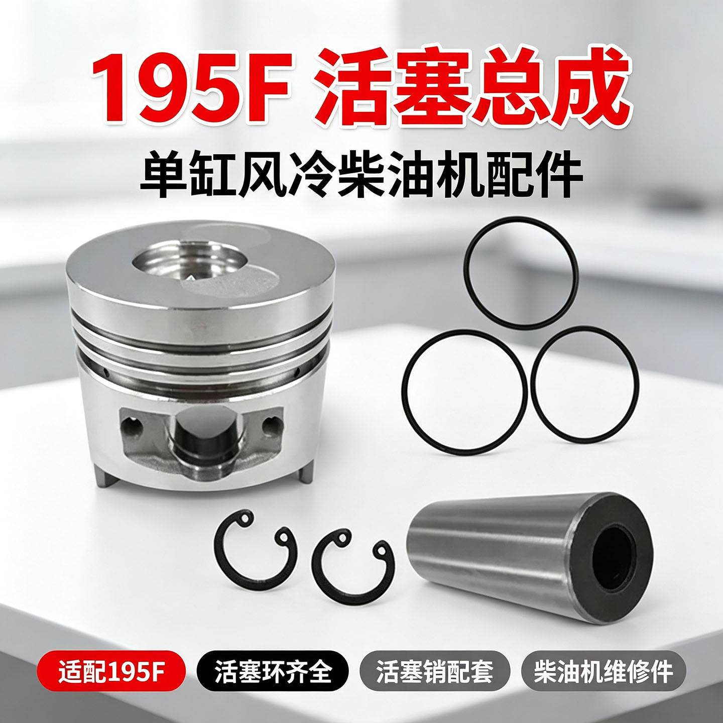 KM195F柴油机活塞套件环销带卡簧农用微耕机路面抹光机发电机配件