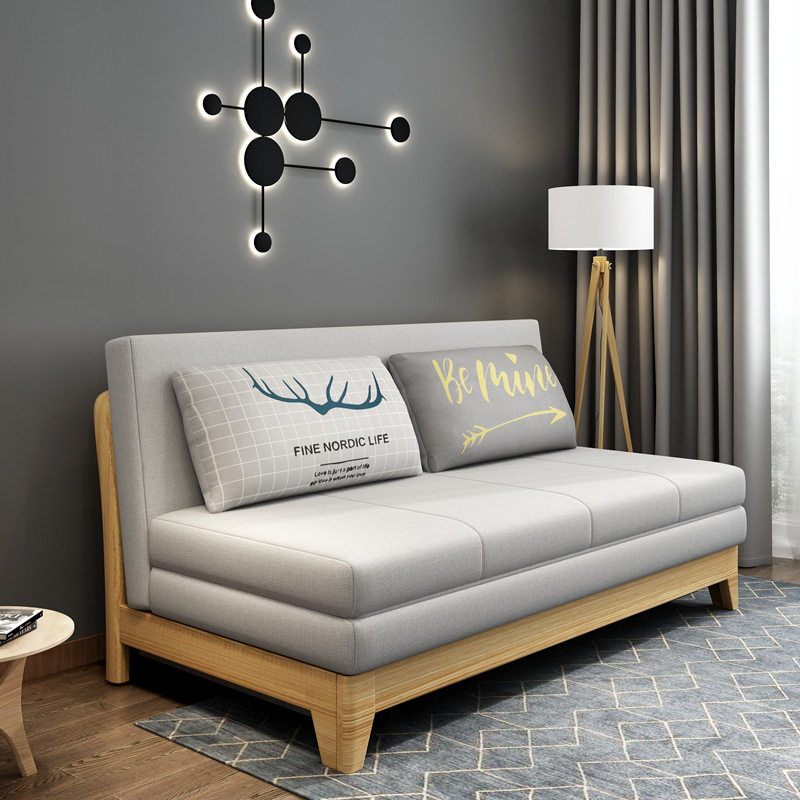 新中式沙发床 折叠床客厅多功能折叠沙发实木伸缩双人沙发床两用