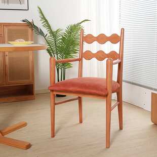 法式轻奢现代极简餐椅家用舒适垫靠背一体椅子高级感实木扶手凳子