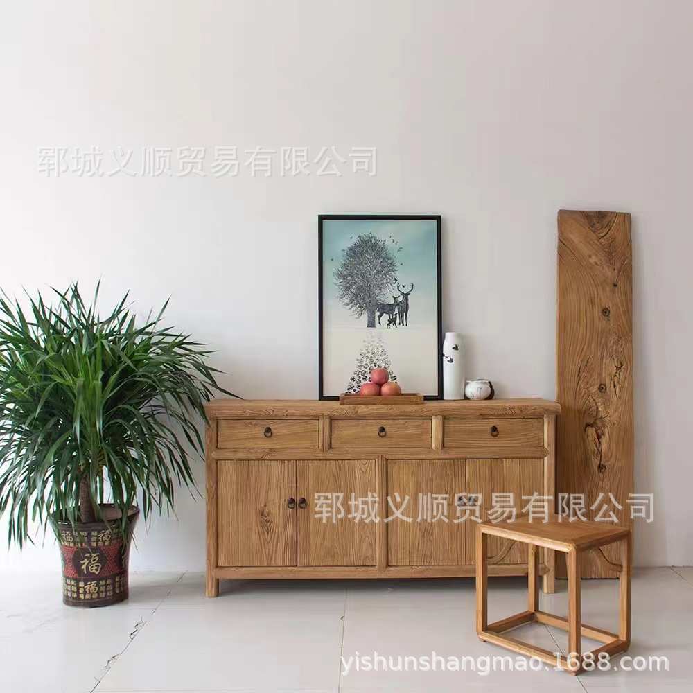 原生态风化门板餐边柜简约复古玄关柜新中式老榆木门厅储物柜鞋柜