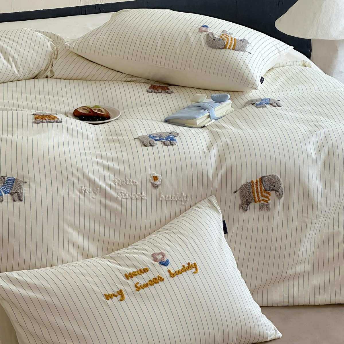 全棉磨毛秋冬简约100S长绒棉四件套纯棉毛巾绣被套单人1.2m米床品