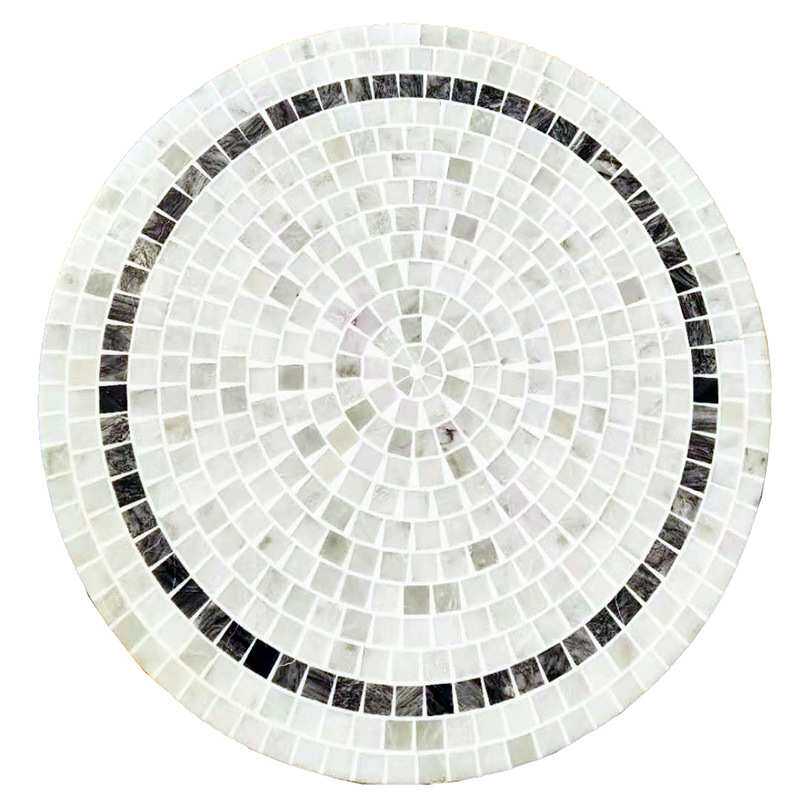 石材马赛克桌面黑色大理石圆形小茶几餐桌Mosaictable户外适用