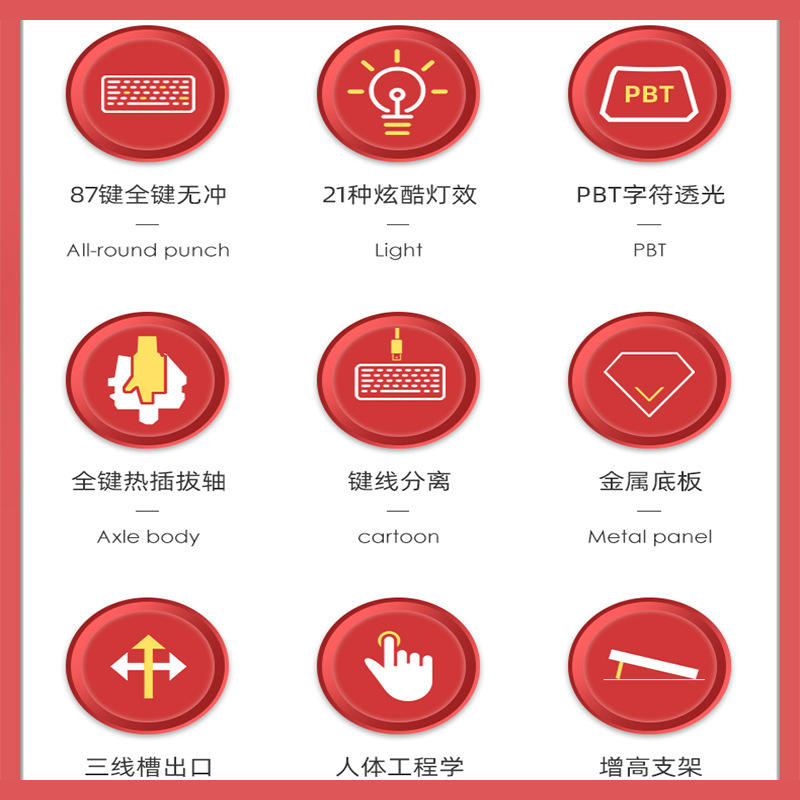 87键有线游戏机械键盘青黑茶红轴客制话吃鸡山水篮球主题热插拔