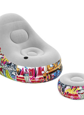 Bestway75076单人植绒沙发脚蹬便携充气沙发懒人椅午休躺椅