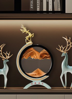 流沙画沙漏暖居鹿摆件轻r奢高档家居客厅酒柜电视柜办公室桌装饰