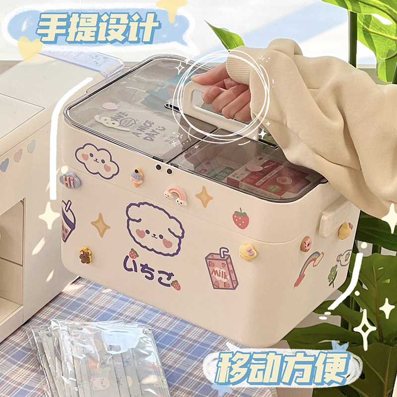 药盒家用医药箱可爱桌面收纳箱家庭药品收纳盒P分隔药盒药箱医疗图片