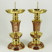 纯铜旺财烛台居家供奉佛堂婚庆中式 摆件香烛拜神莲花烛 复H古欧式