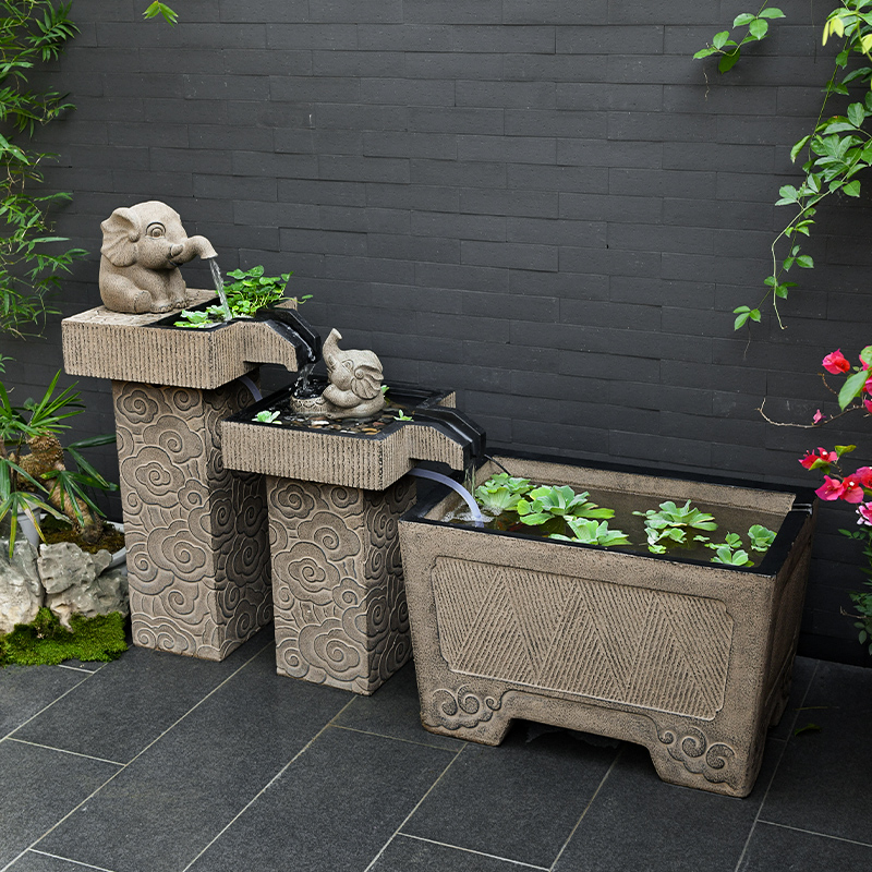 户外鱼池造景庭院落地大水景室外成品F鱼缸流水摆件循环水水系景