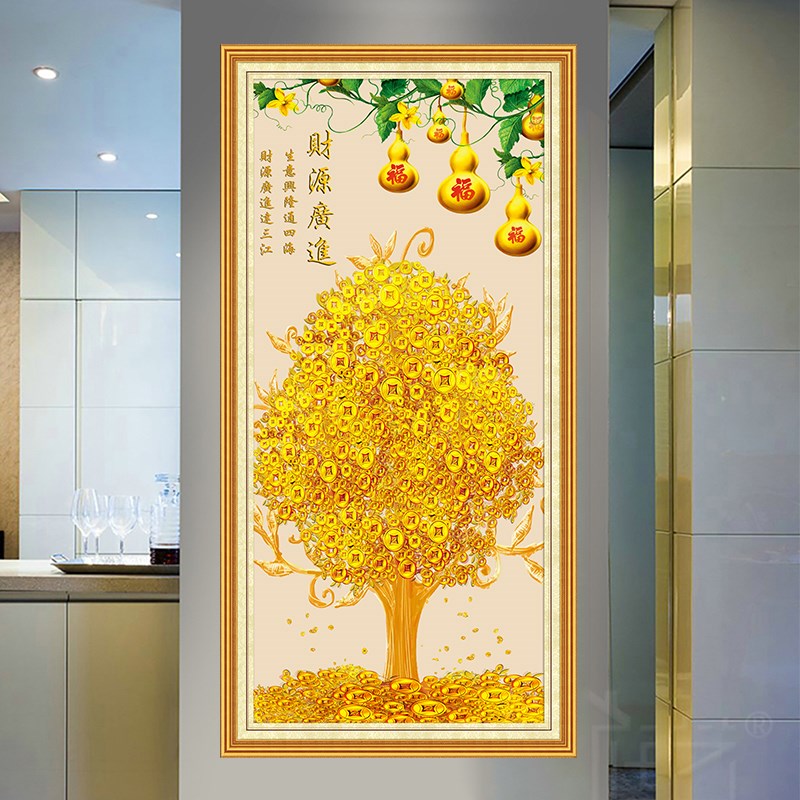 黄金满地大道壁画金玉满堂墙贴z自粘竖版风景入户过道廊玄关装饰