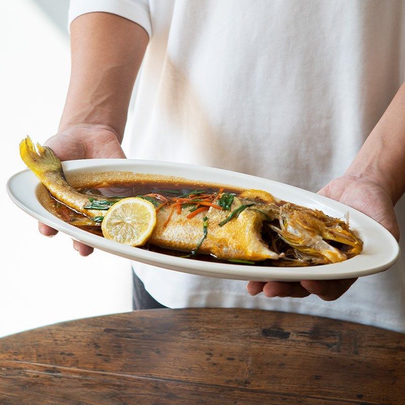 木墨生活 鱼盘 哑光白瓷 家用纯C色蒸鱼盘子菜盘 大号日式早餐盘,餐饮具,盘,淘宝优惠券,粉丝福利购,淘宝优惠卷