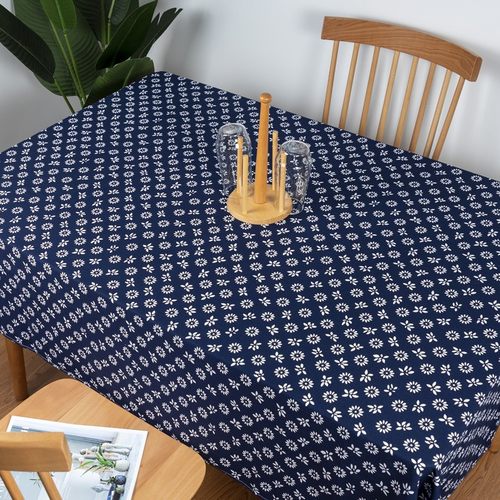 中国民族风蓝印i花餐台布田园碎花全棉桌布长方形中式复古茶几盖