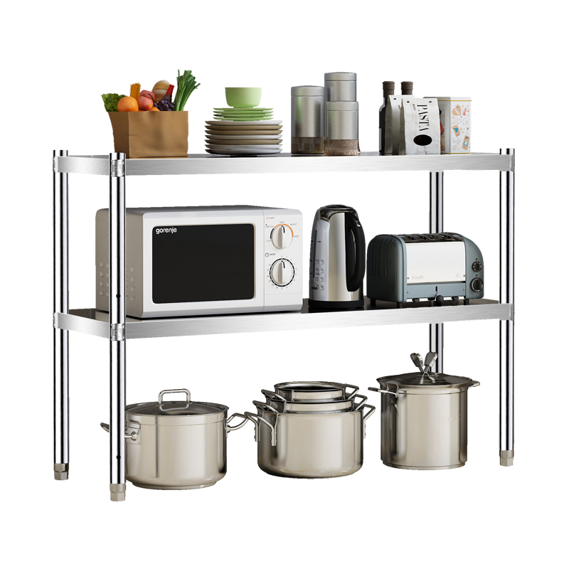 双层厨房不锈钢置物架p2层加厚3两层落地烤箱架阳台收纳架二层架