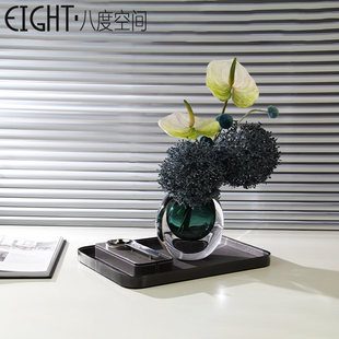 样板间客厅收纳托盘烟灰缸水晶花瓶轻奢装饰花艺卧W室床头柜摆件