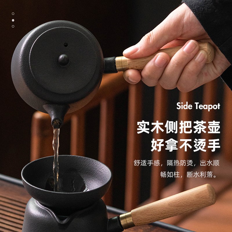 黑陶旅行功夫茶具套装户外收纳整套泡茶器家用陶W瓷侧把泡茶壶