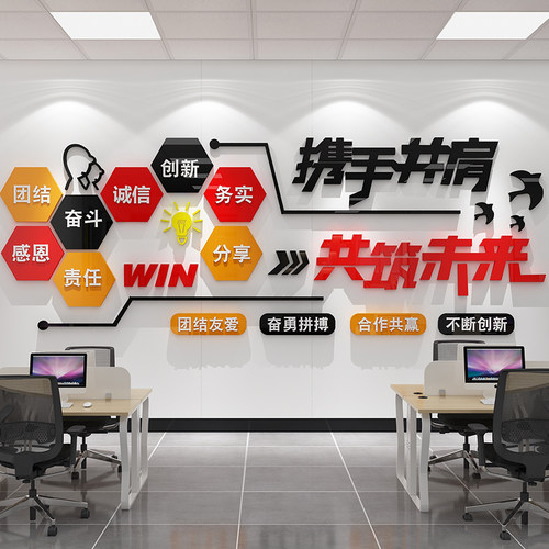 团队激励志标语贴办公室企业文化墙F面氛围装饰高级感公司会议背