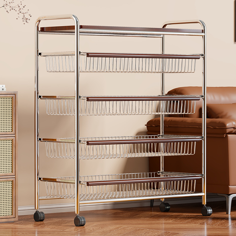 中古小推a车客厅移动落地零食收纳架家用复古厨房蔬菜墙架子置物