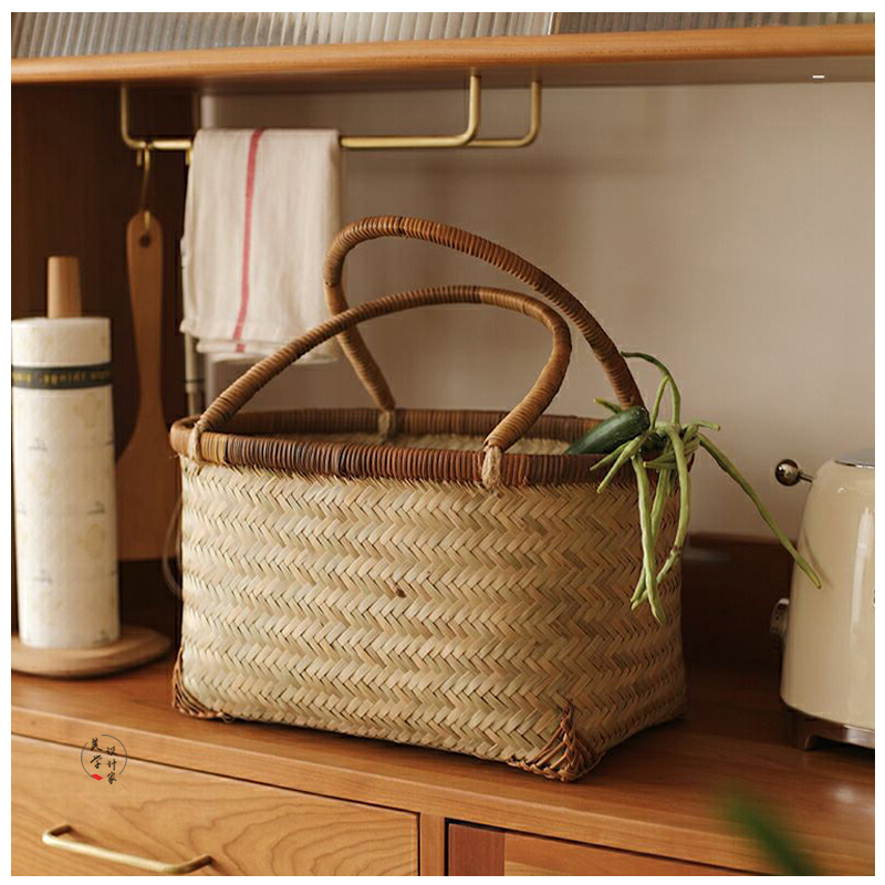 竹编提篮手工编织篮子竹编制v品手提水果蔬菜鸡蛋篮子购物篮采摘