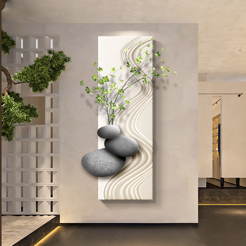 时来运转玄关装饰画实物立体绿植B走廊过道无框挂画侘寂风楼梯壁图片