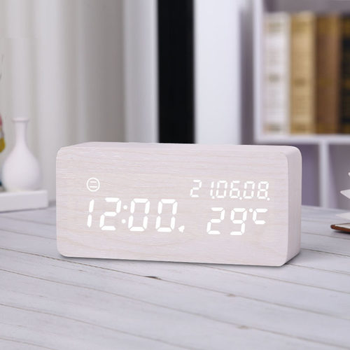 简约电子屏幕闹钟学生静音夜光电子钟创意床头木座钟X老人卧室时