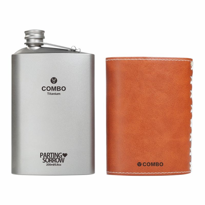 纯钛酒壶欧式怀旧皮套酒壶露营随身钛酒I瓶男士礼品酒壶纯钛扁酒