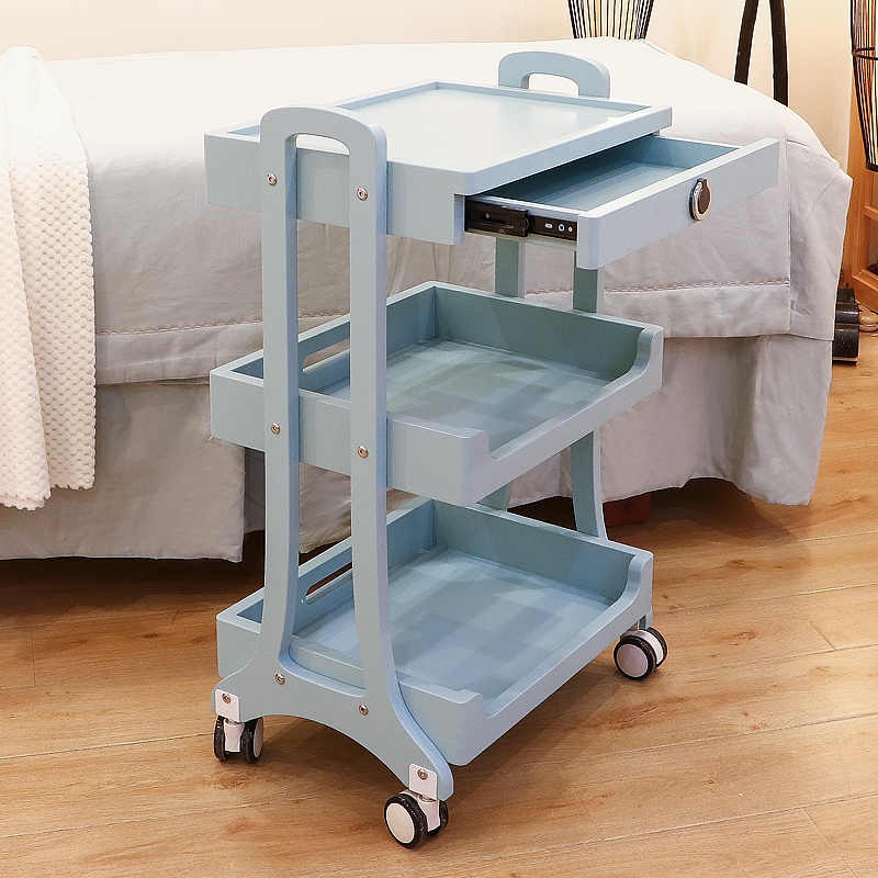优质美容院小推车l实木美甲美发纹绣皮肤管理工具车三层带抽屉置