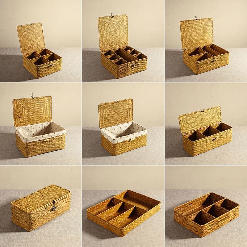 草编收纳盒家h用手工日式编织篮子零食干果桌面整理带盖收纳筐竹,特色手工艺,竹编/竹雕,淘宝优惠券,粉丝福利购,淘宝优惠卷