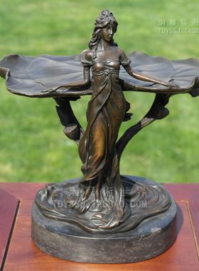 雕塑仙女果盆美女果盘铜工艺品摆件铜雕塑像S艺术家居装饰礼品