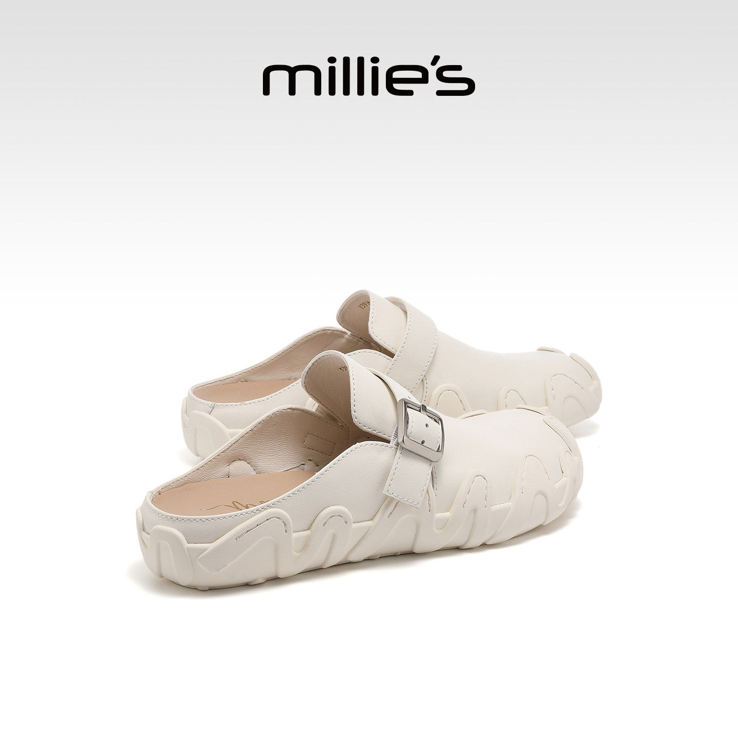 MILLIE'S/妙丽勃肯拖鞋女款2026春季真皮包头穆勒鞋一脚蹬懒人鞋