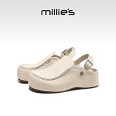 2026春夏新款 妙丽厚底包头拖女外穿一脚蹬真皮半包拖鞋 MILLIE
