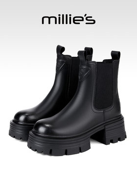 millies妙丽马丁靴女厚底增高2025新款爆款切尔西靴冬季加绒短靴
