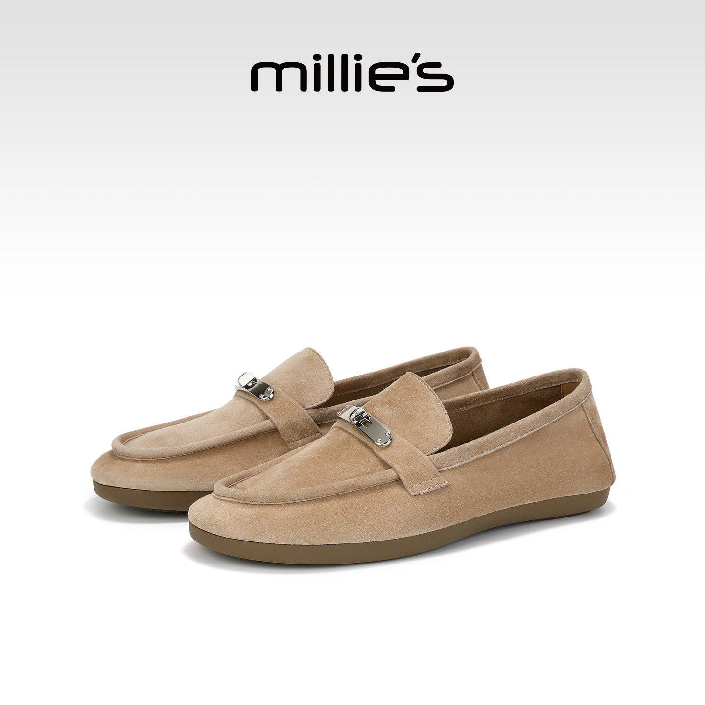 MILLIE'S/妙丽老钱风麂皮乐福鞋女百搭一脚蹬豆豆鞋2026春季新款