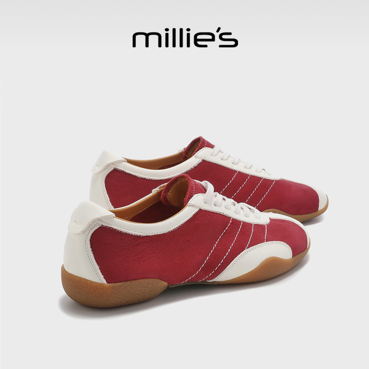 MILLIE'S/妙丽2026春季新款白红拼色平底百搭舒适休闲运动鞋女鞋,女鞋,深口单鞋,淘宝优惠券,粉丝福利购,淘宝优惠卷