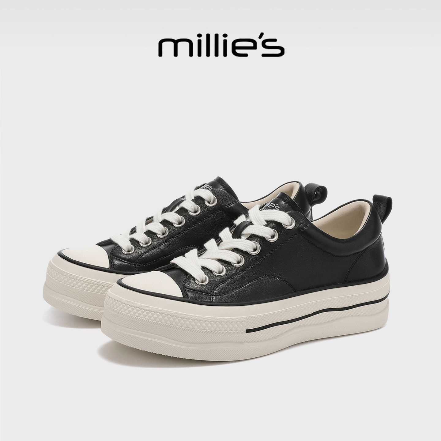 MILLIE'S/妙丽厚底帆布鞋女2025春季新款低帮系带休闲板鞋小个子,女鞋,帆布鞋,淘宝优惠券,粉丝福利购,淘宝优惠卷