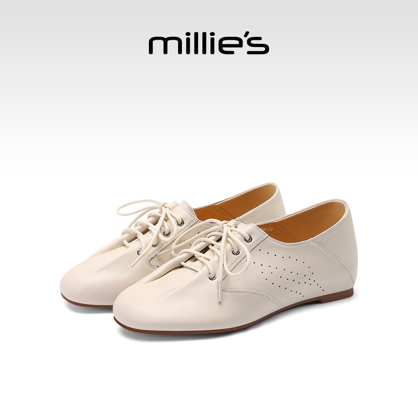 MILLIE'S/妙丽真皮平底单鞋女款2026春季新款商务风系带深口单鞋,女鞋,深口单鞋,淘宝优惠券,粉丝福利购,淘宝优惠卷