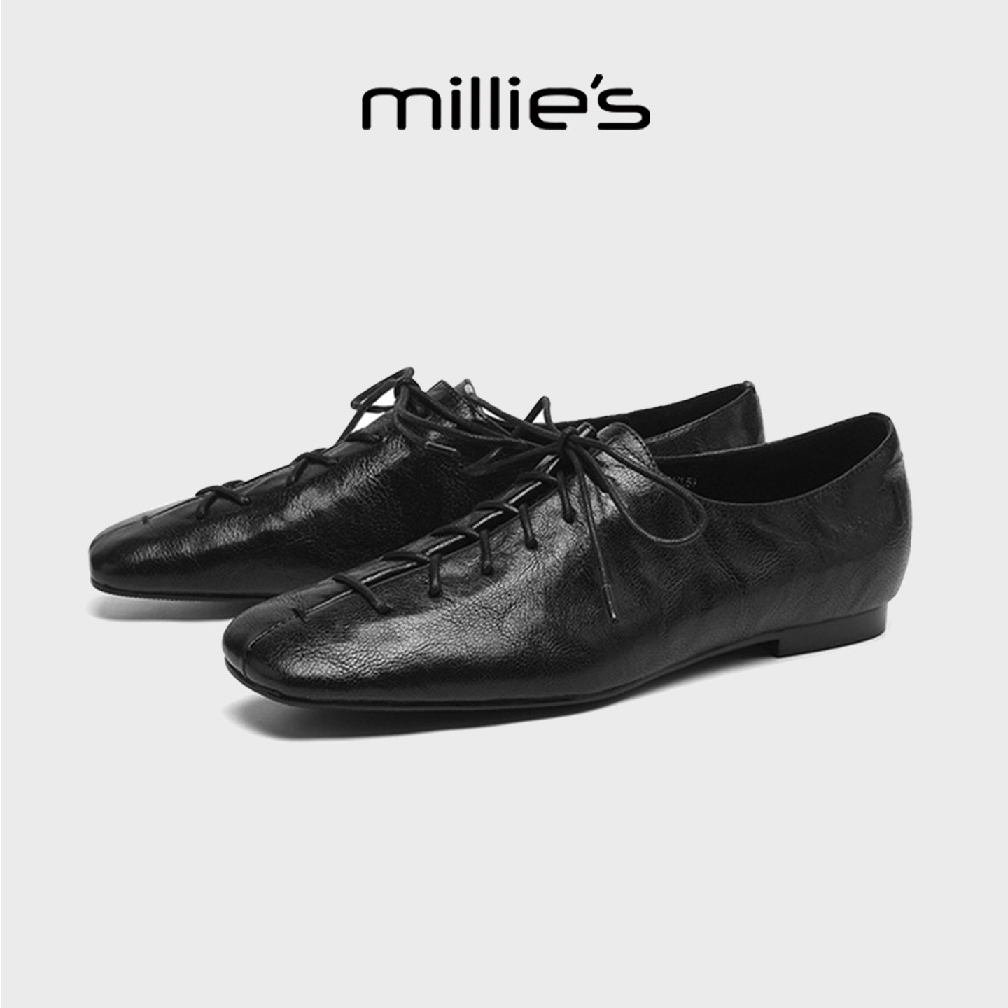 MILLIE'S/妙丽女鞋2025秋季新款软底皮鞋舒适百搭乐福鞋平底单鞋