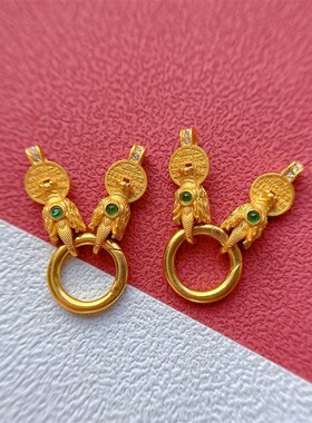 现货s25古法银镀金配件錾刻山鬼花钱龙扣头能扣手链链结尾扣