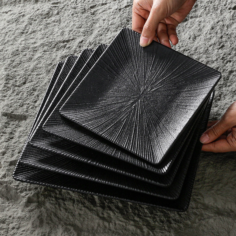 速发2025密胺子具盘色盘餐正方形炒粉炒饭快餐盘火锅菜黑烤肉盘商