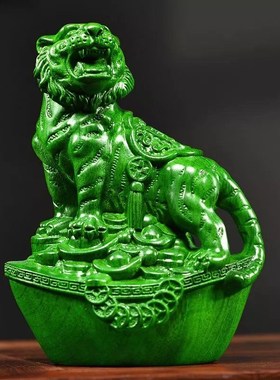 速发绿色木质老虎摆件礼木十二生肖上山木虎家居客厅办公装饰实艺