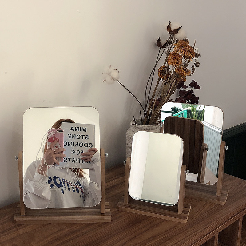 速发风木质镜子可爱叠式化妆镜大号桌面镜台梳妆折学生宿舍便携