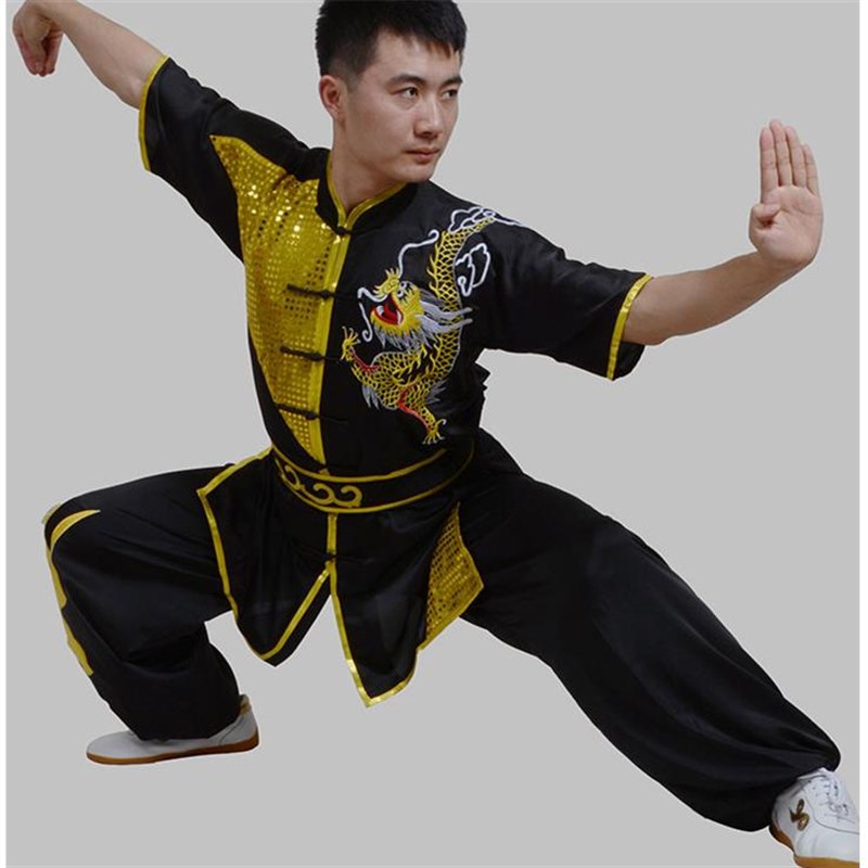 速发武术比赛服演出套装武术服团体太极服南拳服青绿加薄款男