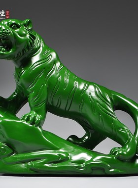 速发绿色饰虎饰品实制雕刻十二生肖木虎木木装木工艺品